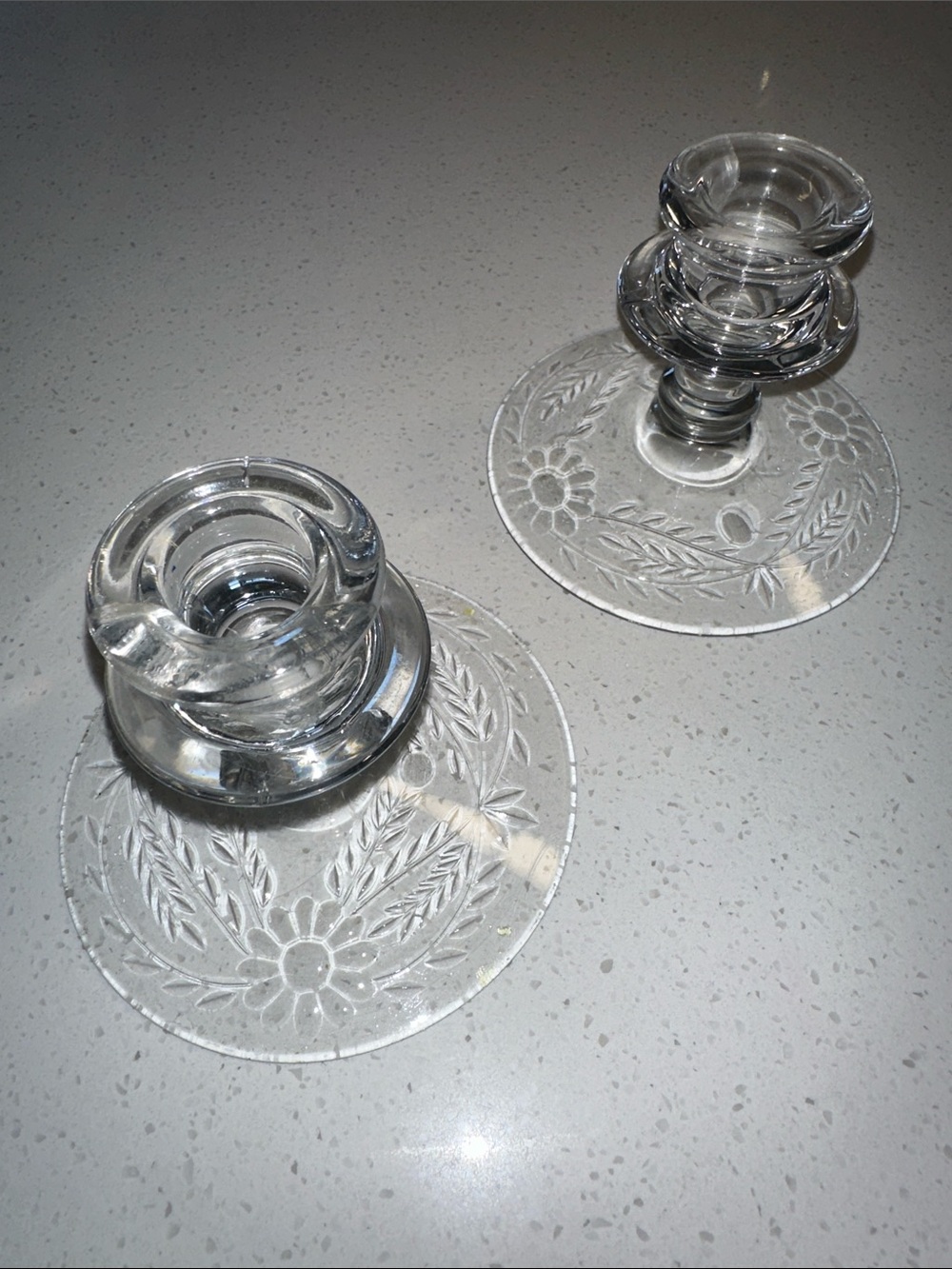 Etched Glass Candle Holders - Set of 2
